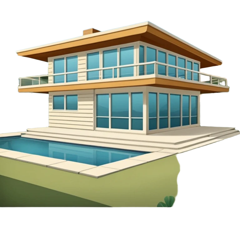 midcentury modern house with 1000 sqft and all windows and a sliding windows on corner. With overhanging shade and slats. emoji