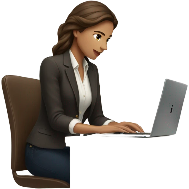 Brown hair Ralph lauren women working at desk with lap top emoji