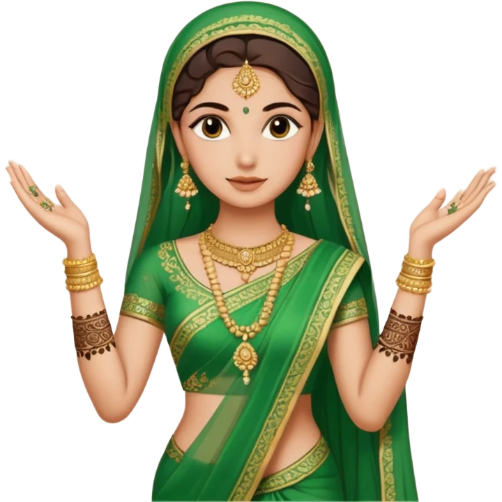 bride in mehendi Ceremony standing in green saree emoji