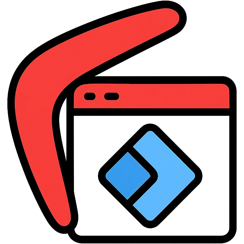 icon of a boomerang and Power Pages logo combined, outlined, playful, red and white, clean emoji