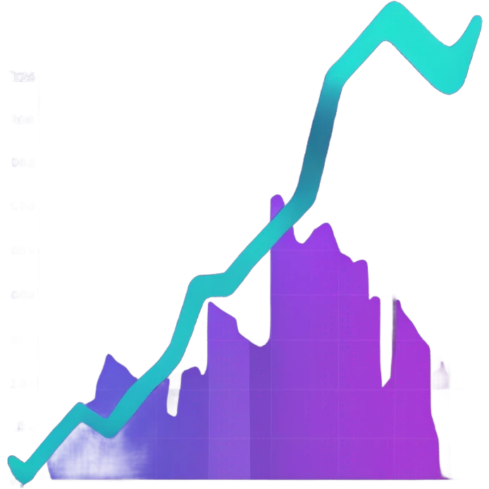 vaporware color themed line chart, stock price going up emoji