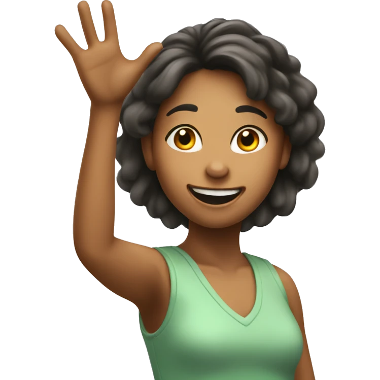 An excited girl with a raised hand  emoji