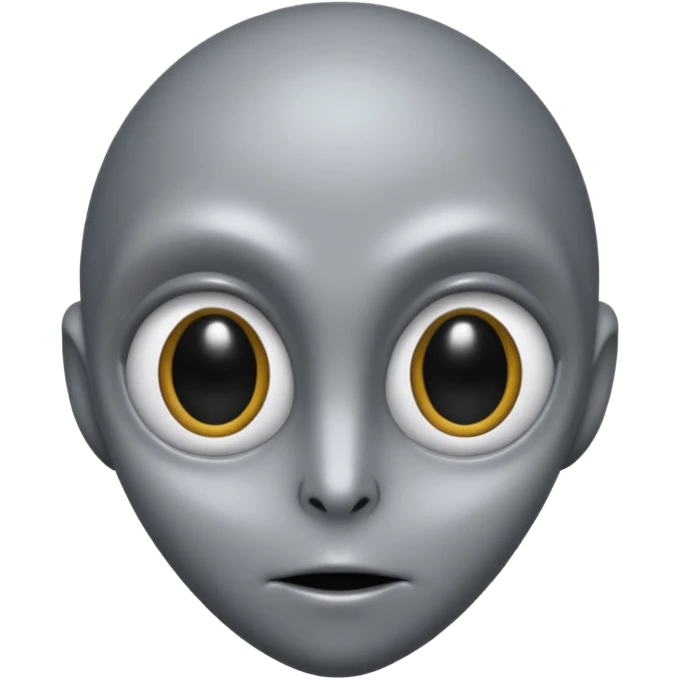Grey alien head, almond-shaped eyes solid black, entire eye black, iris is black to, slanted, pale grey skin, cartoon emoji, no background


 emoji