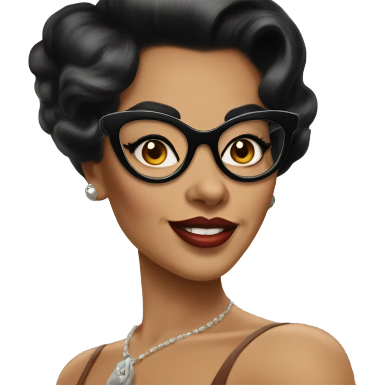 pin-up brown woman with black hair wearing 50s cat eye glasses  emoji