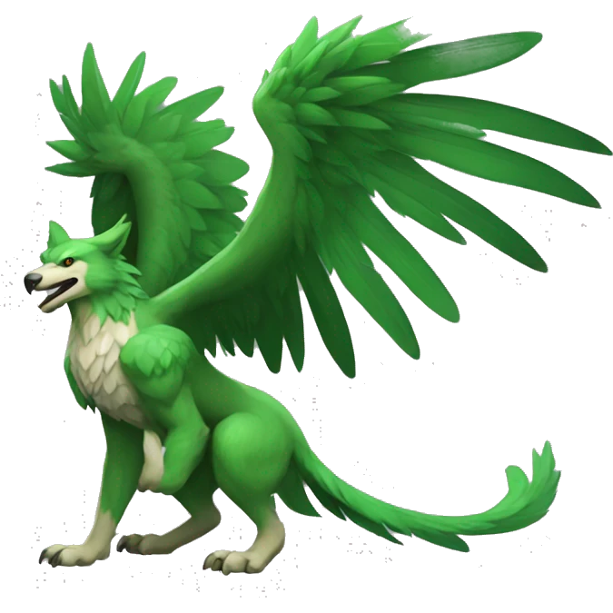 Full-body green gryphon with wolf-body with a beak for its mouth and wings emoji