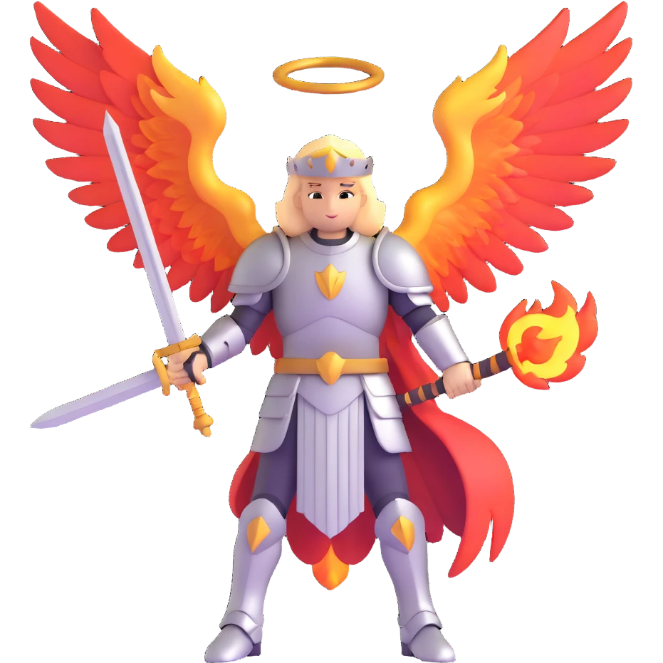 Archangel Michael in armor with flaming sword and large wings emoji