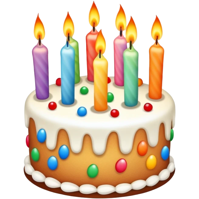 Birthday cake with candles and celebration emoji