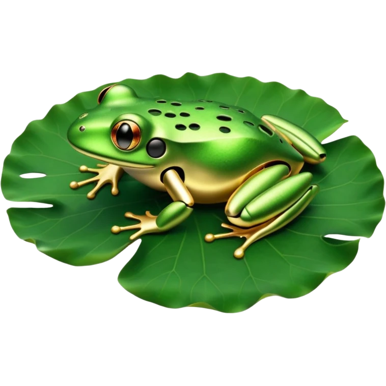 robot frog on lotus leaf emoji