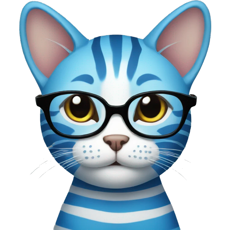 striped blue cat with glasses emoji