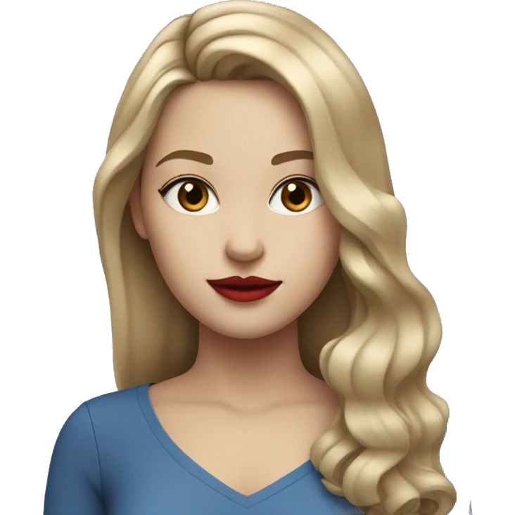 Girl with central line straight dark blonde hair and blue eyes with red lipstick and mascara emoji