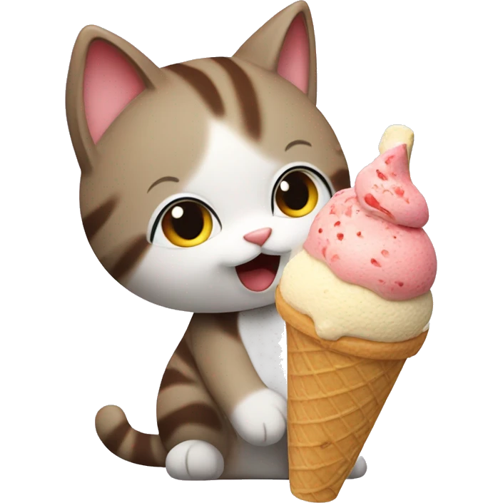 A cat eating ice cream with a top hot￼ emoji