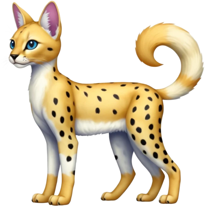Colorful shiny albino melanistic Caracal-Cheetah-Serval-Trico-Sergal-Vernid-fusion-hybrid-animal-creature, full body emoji
