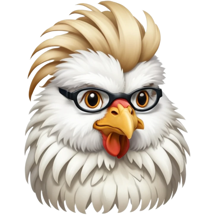 A White Silkie Bantam rooster dressed like a doctor.  The head feathers look like a large, fluffy wig.  emoji