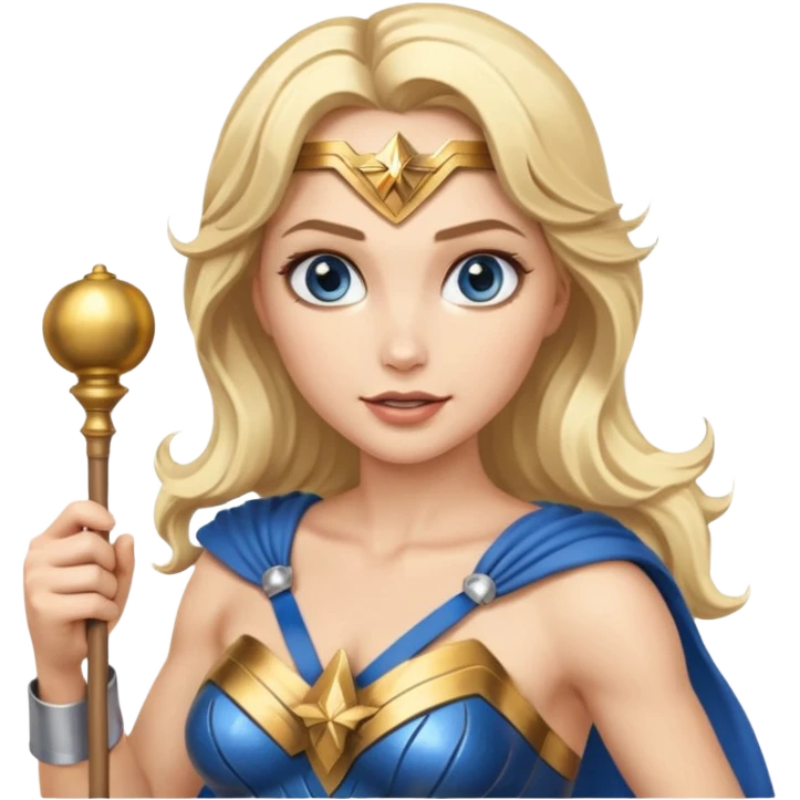 Blonde blue eyes Wonder Woman holding bell and baton  emoji