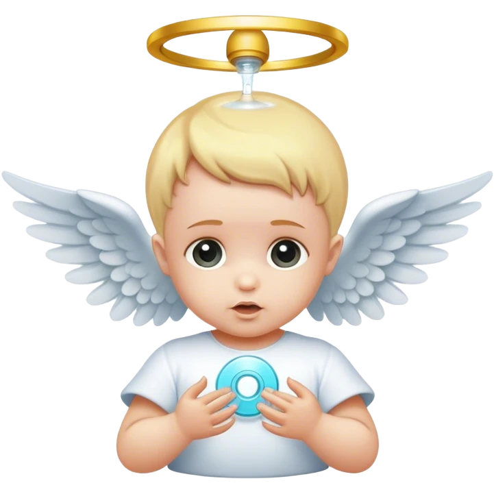 angel baby with a disk injecting in the head emoji