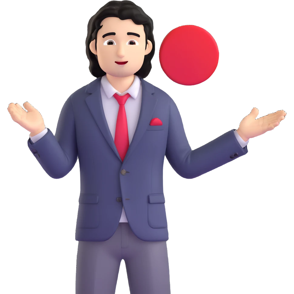 Business strategist with black wavy hair, stubble, chiseled face, wearing blazer and button-up shirt, giving an inspirational TED-style talk about innovation on a minimalist stage with red circle, dynamic speaking pose emoji