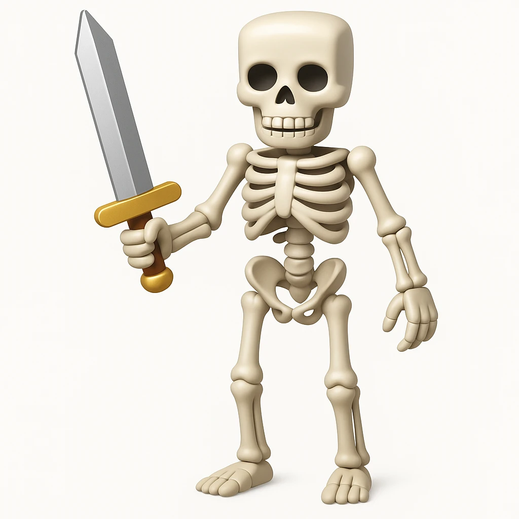 Make the Minecraft skeleton hold a sword in the apple style emoji emoji