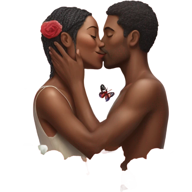 Hyper Realistic Couple kissing surrounded by roses and butterflies  emoji