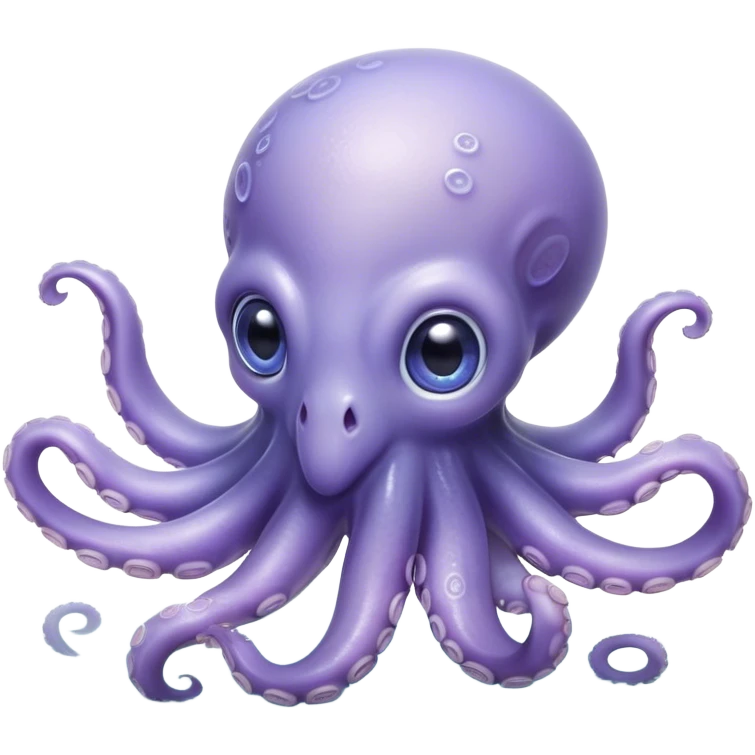 Cinematic Noble Baby Octopus Portrait Emoji, Poised and graceful, with a soft, rounded, slightly translucent body in a dreamy light blue-purple hue, large, glistening eyes full of quiet intelligence and mystery, delicate, flowing tentacles curling gently, Simplified yet sophisticated features, highly detailed, glowing with a soft, ethereal oceanic radiance, high shine, elegant and serene, stylized with an air of deep-sea wonder, focused and tranquil, soft glowing outline, capturing the essence of an otherworldly, intelligent little cephalopod, floating effortlessly in the gentle ocean currents! emoji