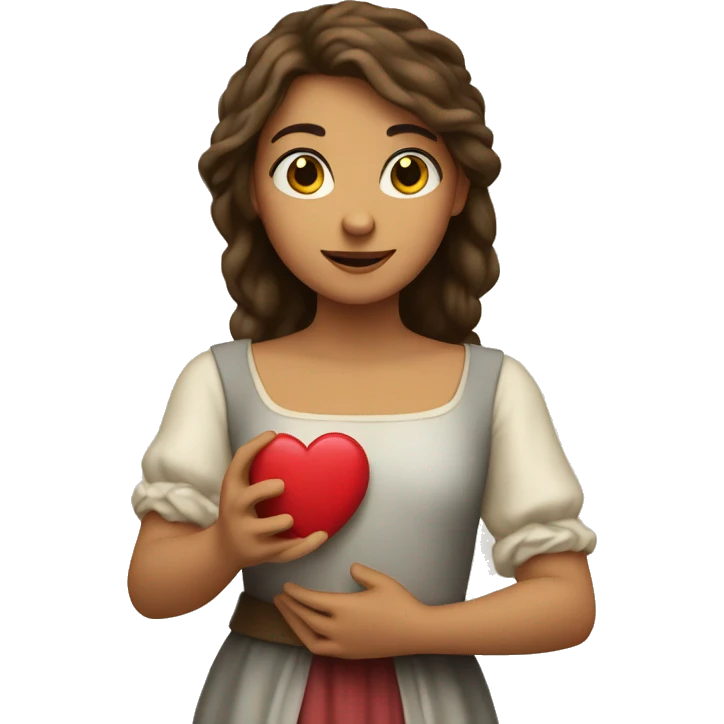 Juliet holds a heart in her hand emoji