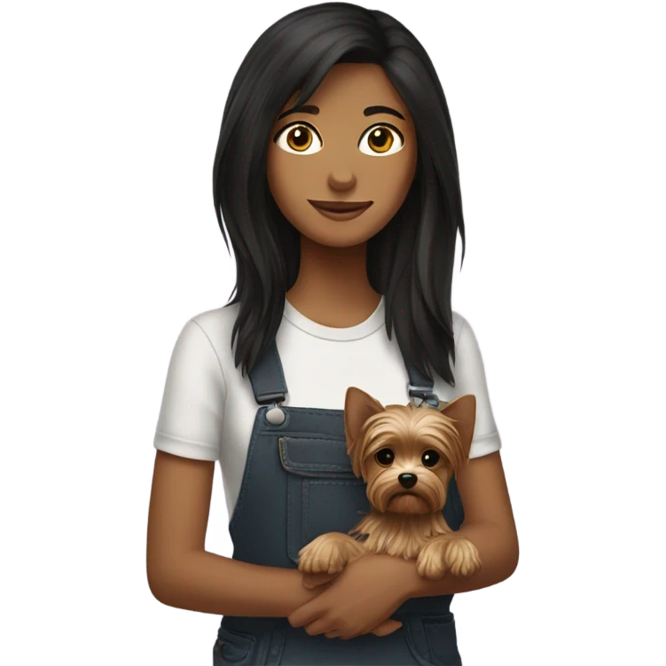 dark hair girl with biver-yorkshire terrier  emoji