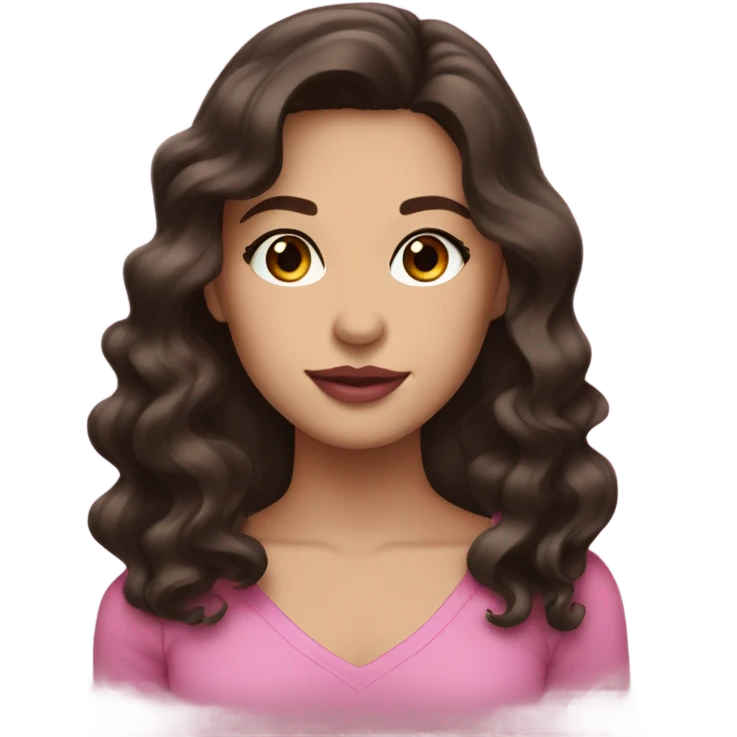brunette dark hair pink lips wavy brown eyes emoji
