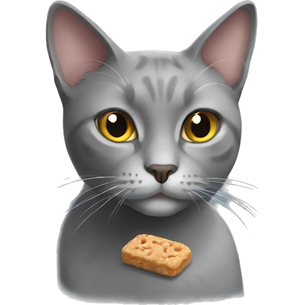 gray cat with treats emoji