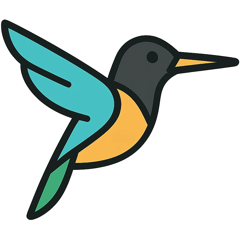 black hummingbird, elegant, minimal, color outline icon style emoji
