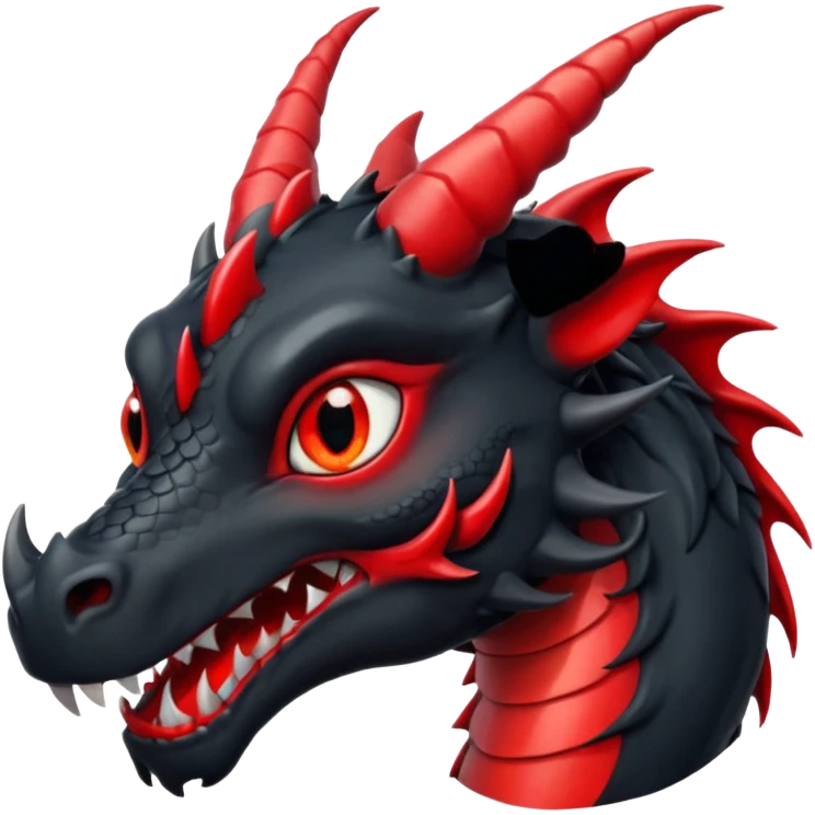 Un dragon noir aux yeux rouges brillant, puis des grandes cornes noires, style anime emoji