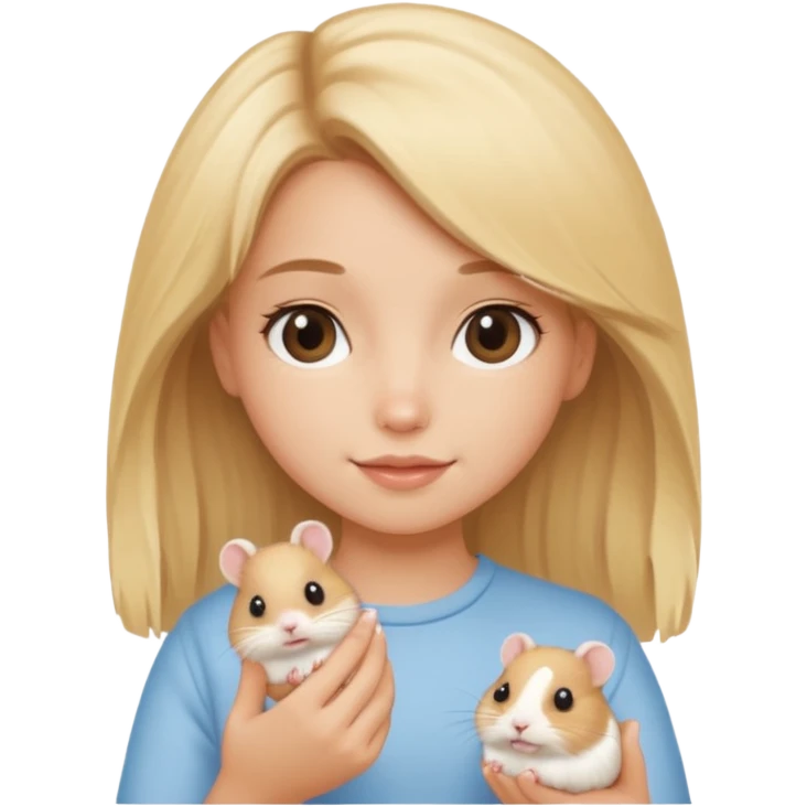A pretty blond girl holding a hamster emoji