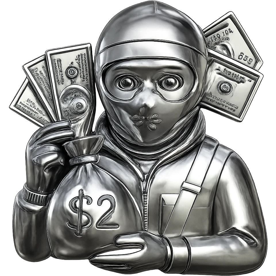 Transform this emoji into a 3D chrome style with a highly reflective metallic look, keeping all details and pose the same, no background. emoji