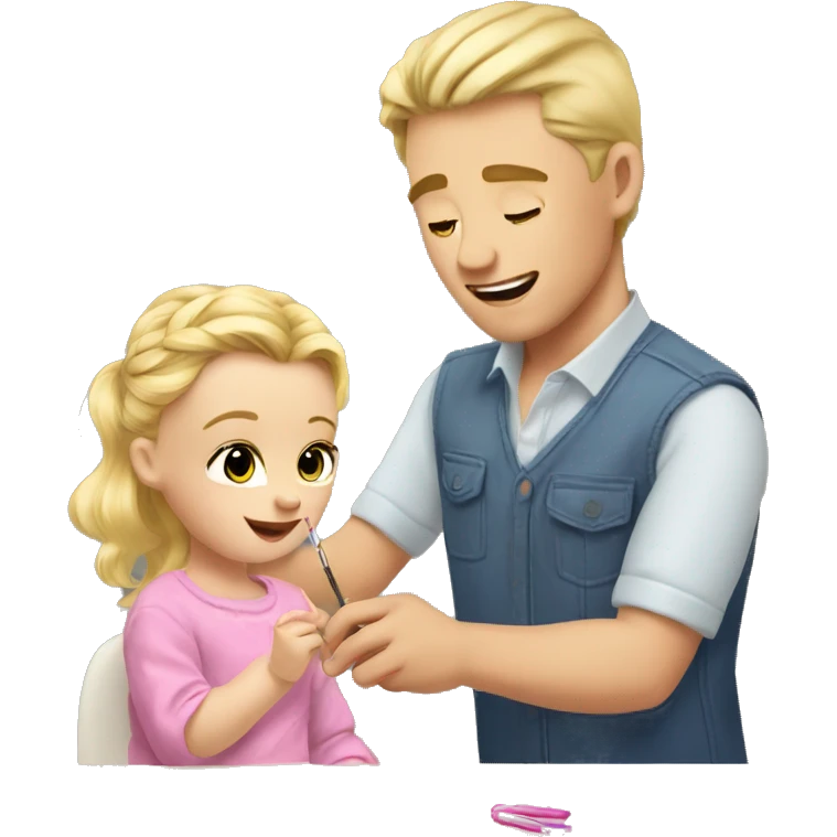 blonde babydaughter gives blonde dad a manicure emoji