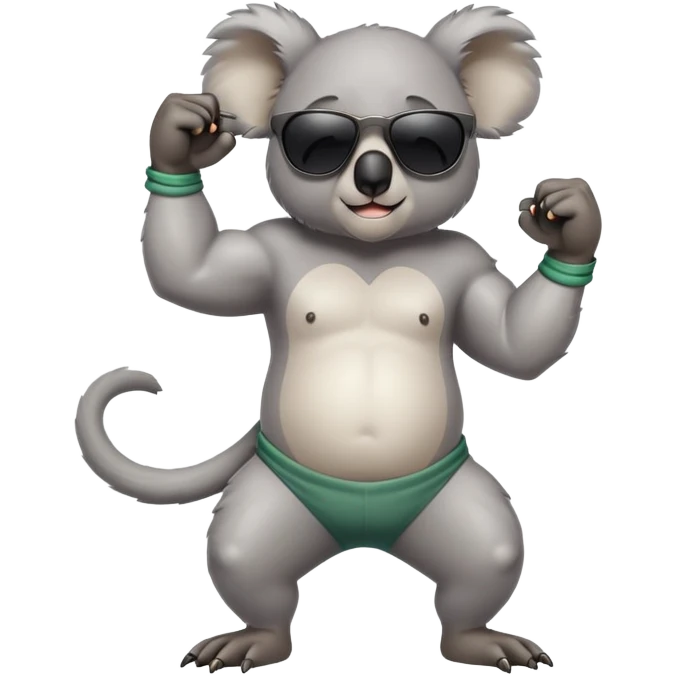 anthropomorphised koala, full body, casual clothing, dark sunglasses, flexing muscles, different pose emoji