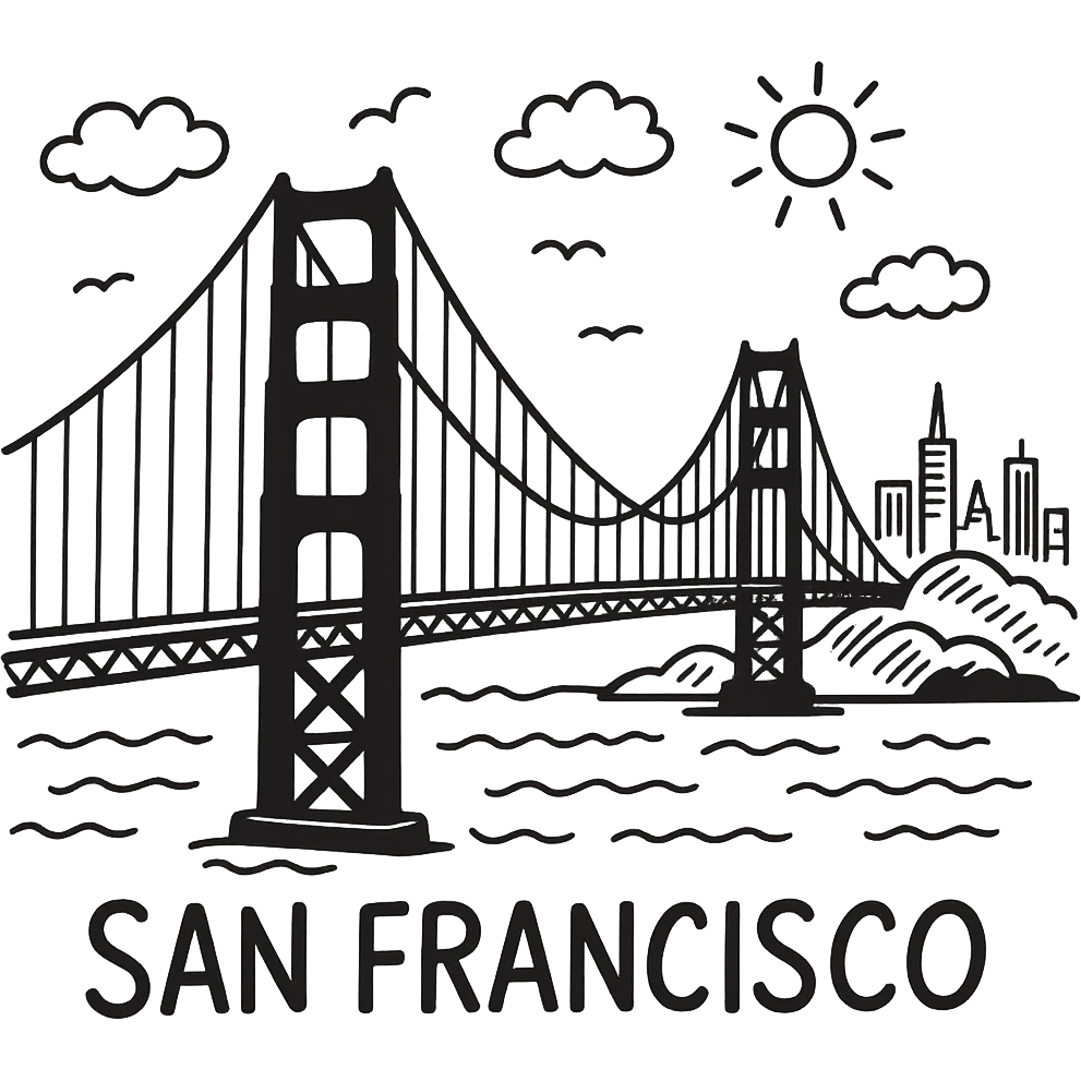 Add Golden Gate Bridge to San Francisco in doodle style emoji