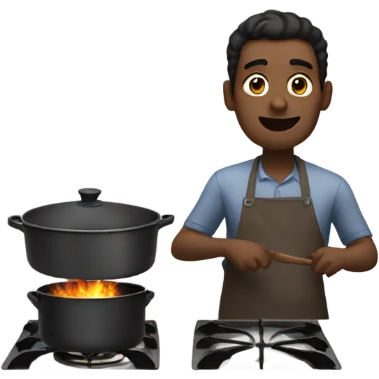 Person on a stove 🧔🏾‍♂️🥘 emoji