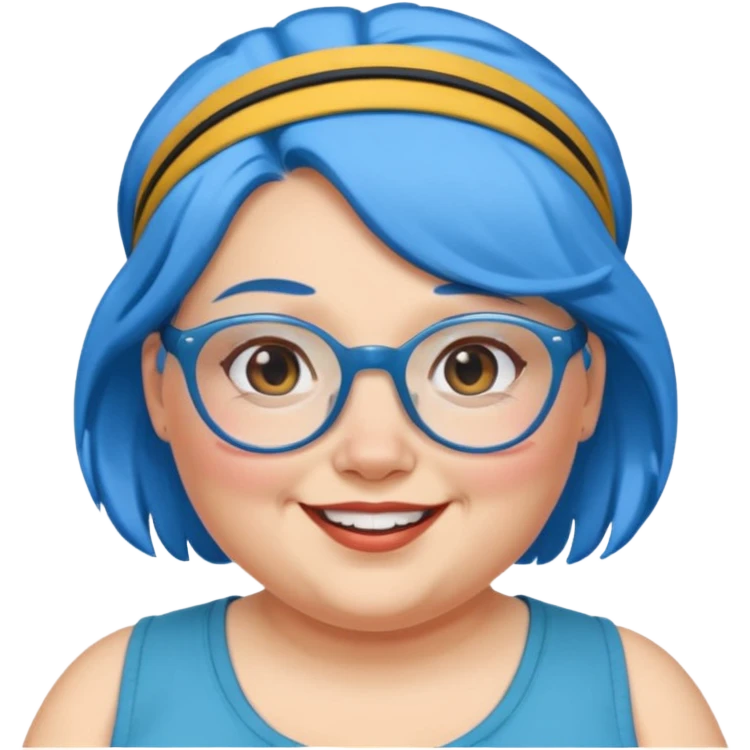 fat woman with blue hair and glassess and headband emoji