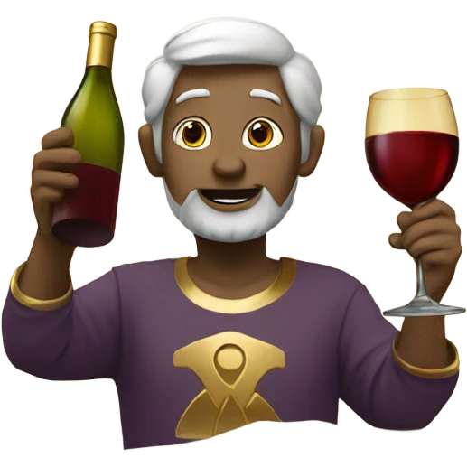 Human stand on rock with wine on hand and with gold those emoji
