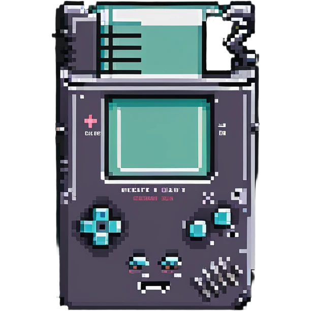 A retro pixel art GameBoy game cartridge with vibrant colors emoji