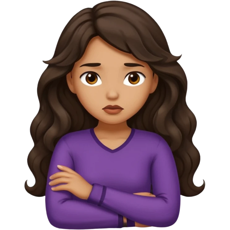 tan girl with dark, long, wavy hair crossing her arms and pouting emoji