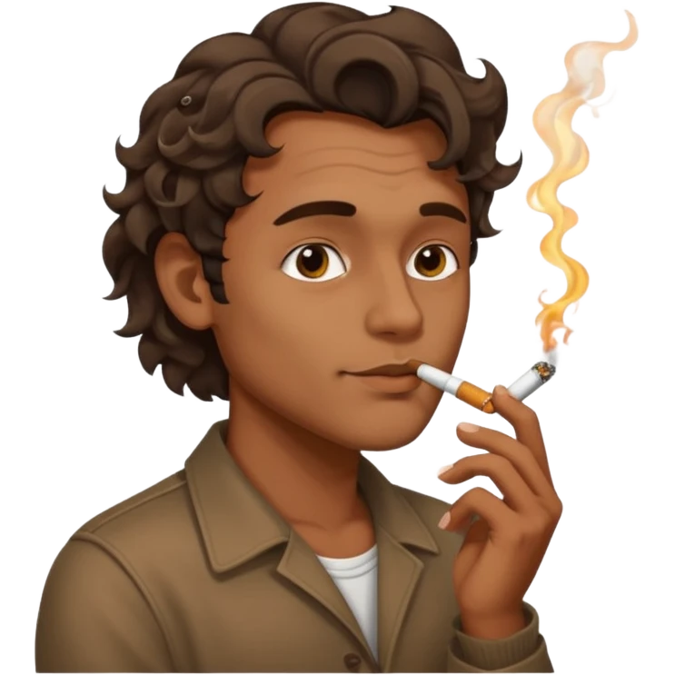 Indian brown guy with side fade wavy hair style, smoking cigarette emoji