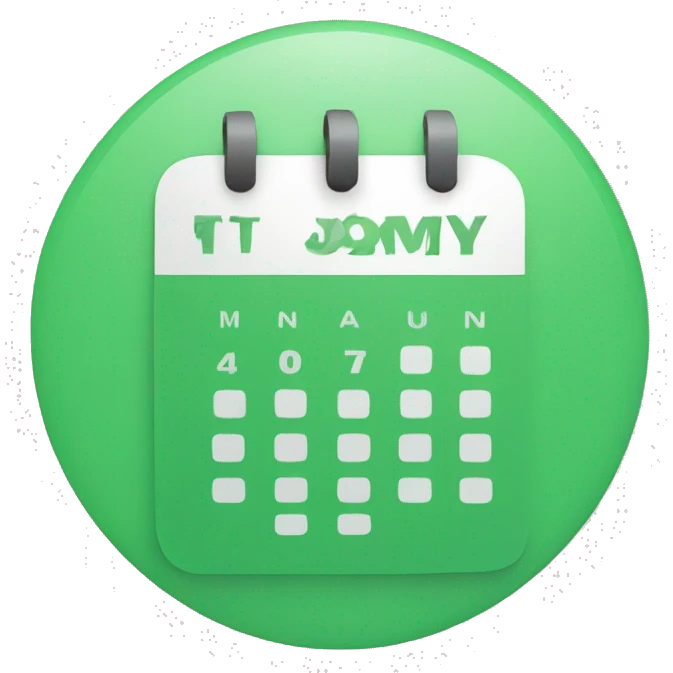 a calendar, in a circle, green colour emoji