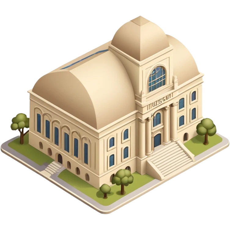 Natural History Museum exterior, beige, isometric dollhouse-style, realistic emoji