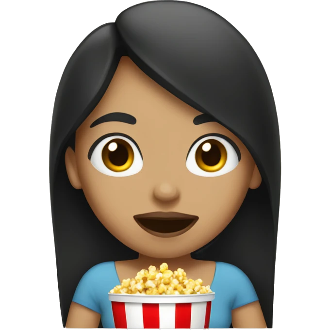 Light skin woman with black hair putting pop corn in her mouth  emoji