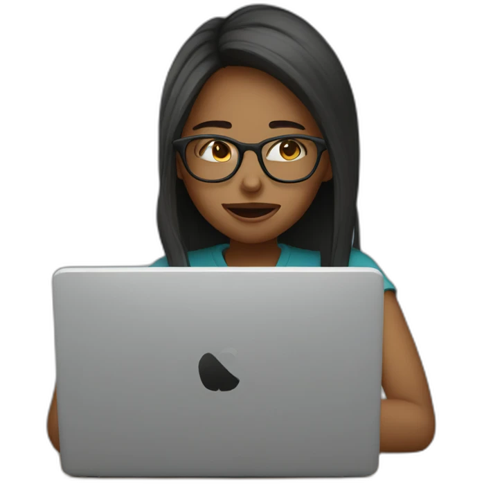 girl wearing glasses using laptop about to cry emoji