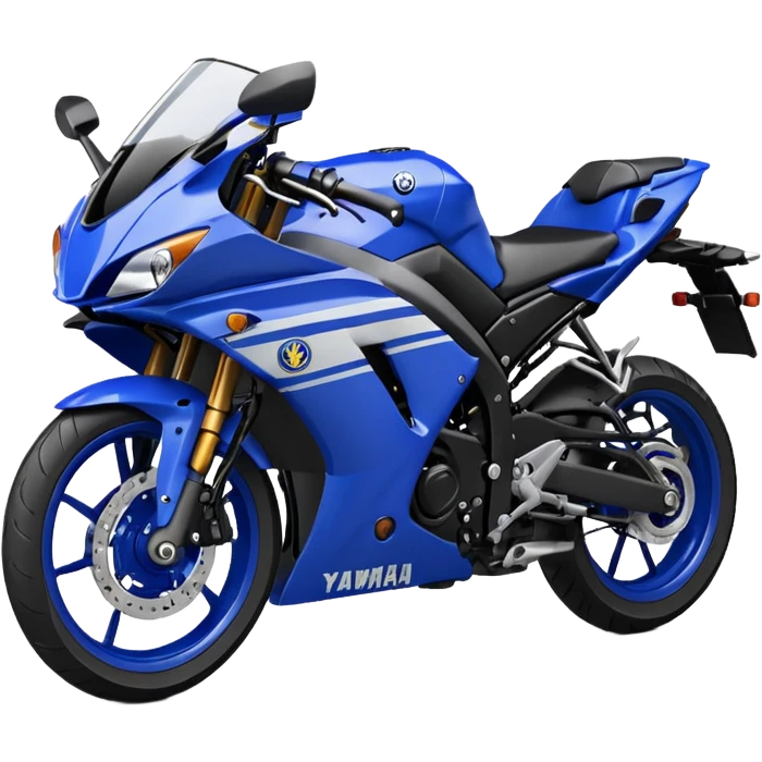 blue Yamaha R25 motorcycle front view, detailed, realistic, emoji style emoji