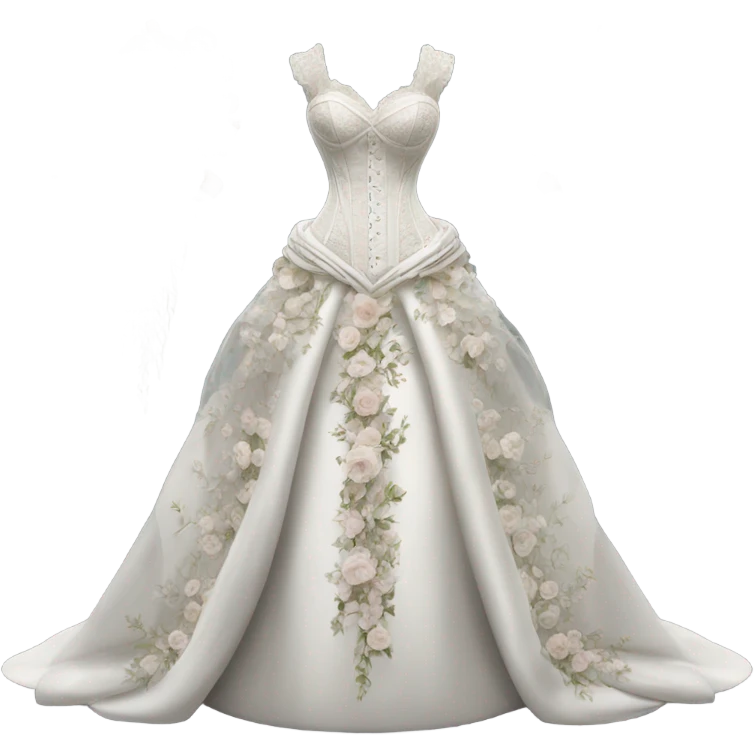 Hyper Realistic ornate corset Wedding dress displays with flowers  emoji