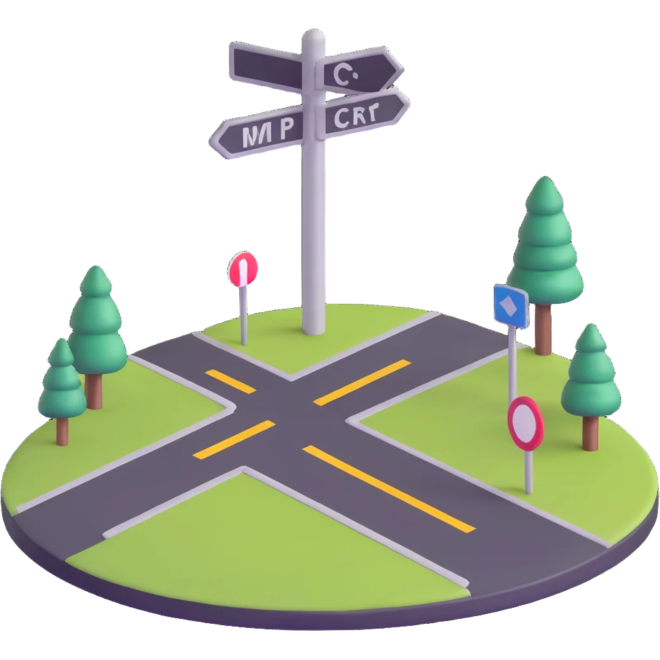 crossroads with signpost pointing in two different directions emoji
