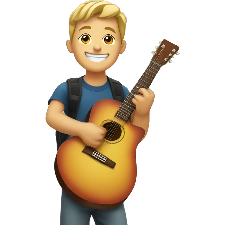 smiling boy with guitar indoors emoji