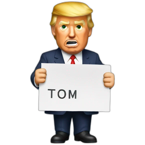 Trump holding sign with letters never again on it emoji