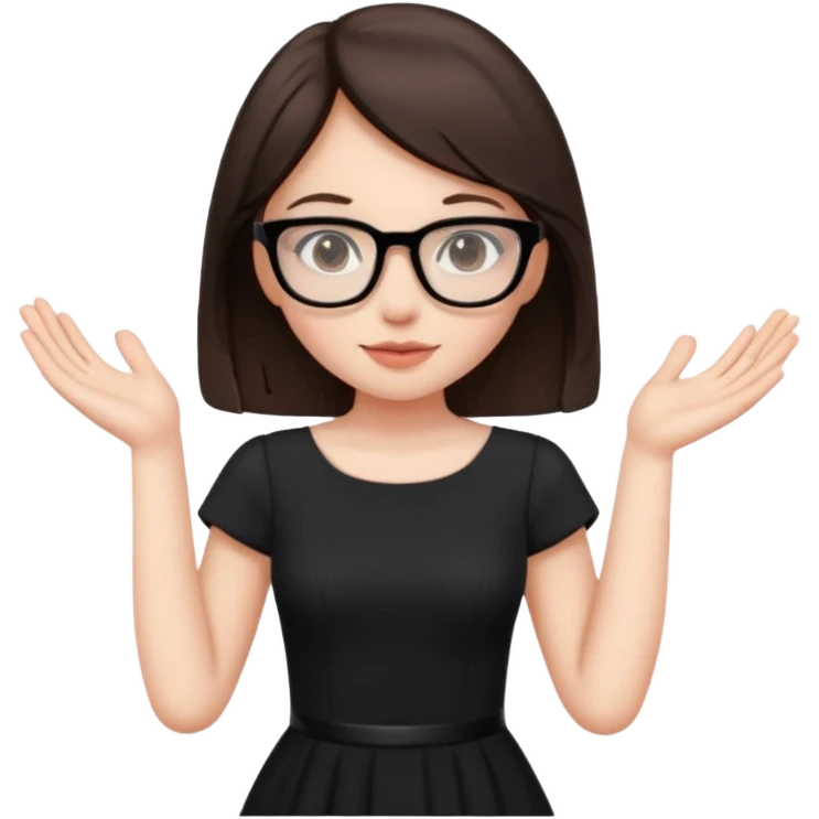 a cute brunette girl in a black dress wearing glasses  with two hands  emoji